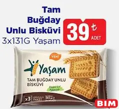YAŞAM TAM BUĞDAY UNLU BİSKÜVİ 3X131 G